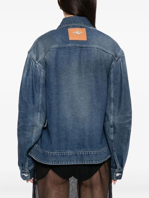 Simone Rocha pearl-embellished belted denim jacket - Blue