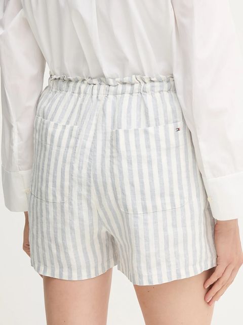 Tommy Hilfiger szorty lniane damskie kolor biały wzorzyste high waist WW0WW45773