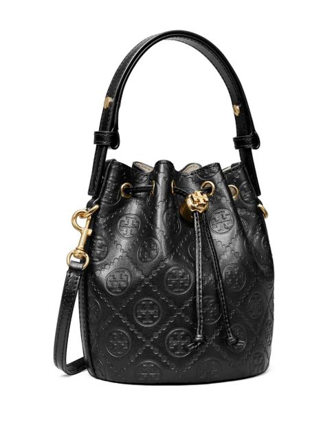 Tory Burch mini monogram-embossed bucket bag - Black
