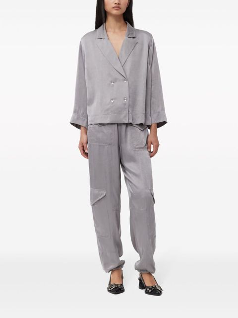 GANNI double-breasted satin blazer - Grey