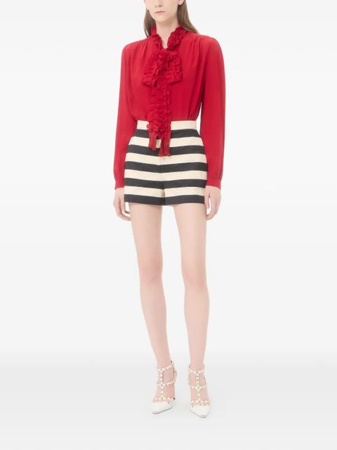Valentino Garavani cotton satin shorts with maxi Barré stripe - Black - zdjęcie produktu nr 2