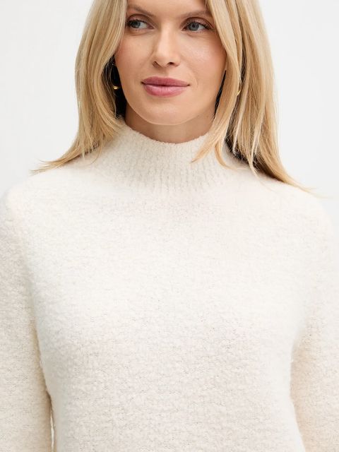 BOSS sweter z dodatkiem wełny damski kolor beżowy lekki z półgolfem 50547907