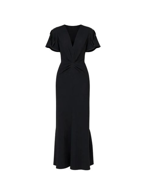 Victoria Beckham V-neck ruffle midi dress - Black - zdjęcie produktu nr 1