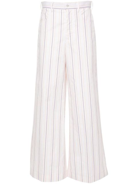 Marni logo-embroidered striped wide trousers - Neutrals