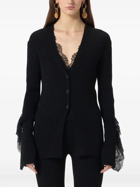 Blumarine ribbed lace-trimmed cardigan - Black
