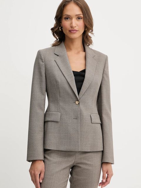 BOSS marynarka wełniana kolor beżowy jednorzędowa gładka 50544333 - zdjęcie produktu nr 1