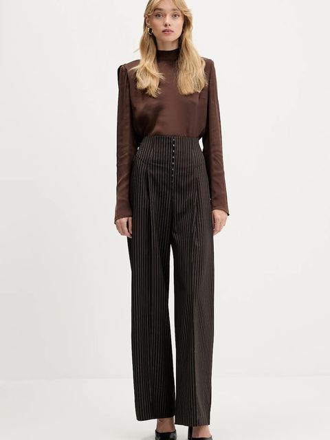 Rotate spodnie damskie kolor brązowy szerokie high waist 1146983065