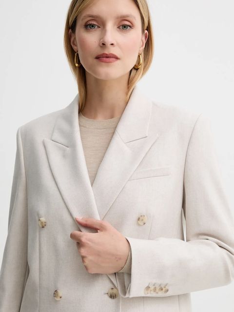 BOSS marynarka z wełną kolor beżowy dwurzędowa gładka 50548736