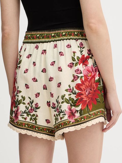 Farm Rio szorty z dodatkiem lnu damskie kolor beżowy high waist 344170 - zdjęcie produktu nr 2