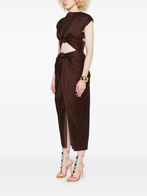 Cult Gaia Inaya plissé knot-detail midi dress - Brown
