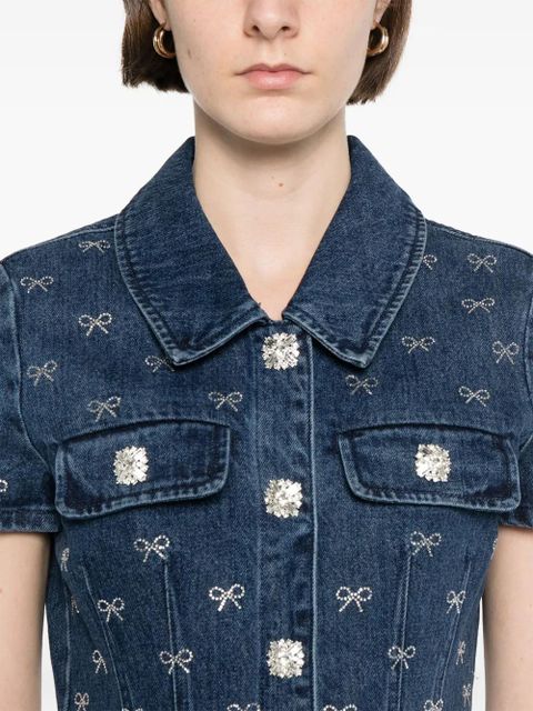 Self-Portrait bow-embellished denim mini dress - Blue