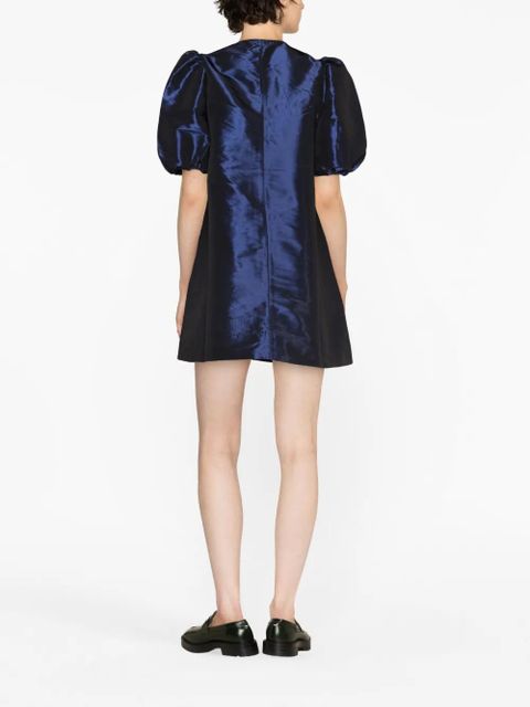 GANNI taffeta puff-sleeves minidress - Blue