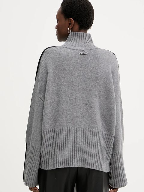 Pinko sweter wełniany damski kolor szary lekki z golfem 105396 A2PL