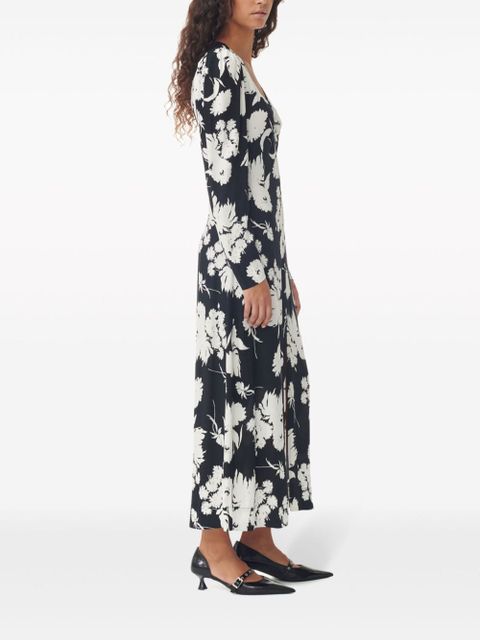 GANNI floral-print long-sleeve midi dress - Black