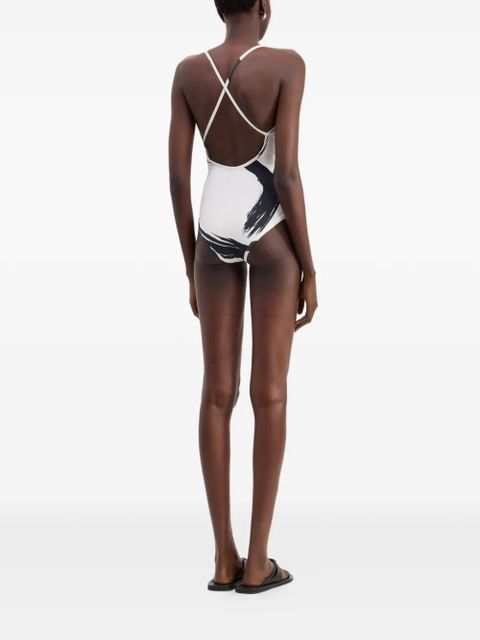 LouLou de Saison criss-crossing straps printed swimsuit - White