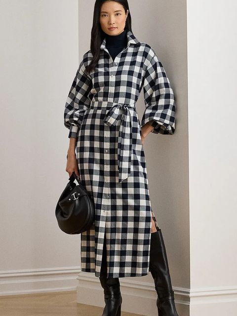 Lauren Ralph Lauren sukienka bawełniana kolor granatowy midi prosta 200P03519 - zdjęcie produktu nr 1