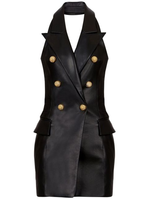 Balmain leather halterneck dress - Black