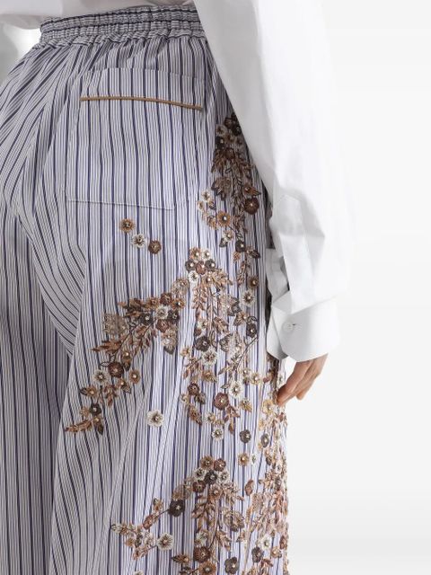 Dolce & Gabbana striped poplin trousers with flower embroidery - Purple