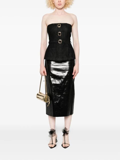 Self-Portrait lace-trimmed ribbed top - Black