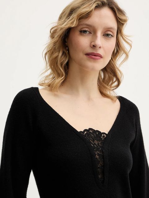 Twinset sweter z dodatkiem wełny damski kolor czarny 252TT3392