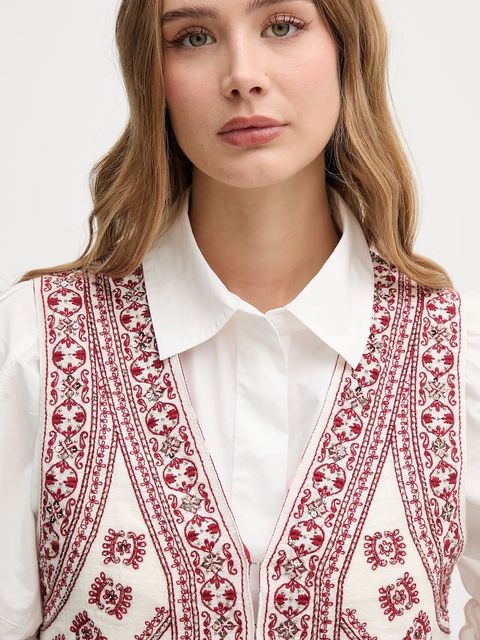 Hoss Intropia kamizelka z domieszką lnu damskie kolor czerwony dwurzędowa 5879143