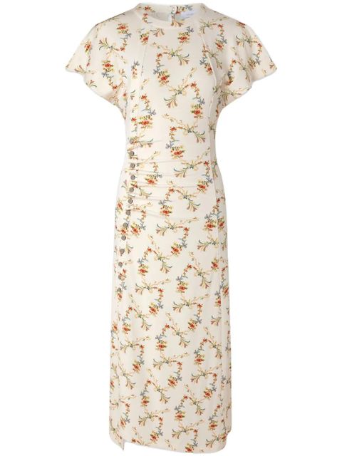 Rabanne floral-print ruched midi dress - Neutrals - zdjęcie produktu nr 1