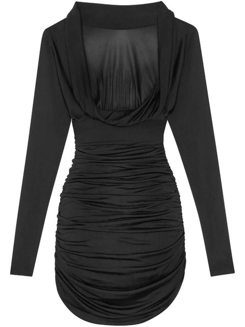 Saint Laurent ruched curved-hem long-sleeve dress - Black - zdjęcie produktu nr 1