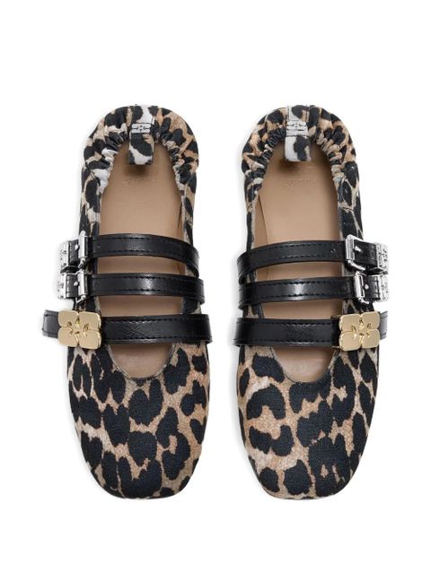 GANNI leopard-print buckle ballet flats - Brown