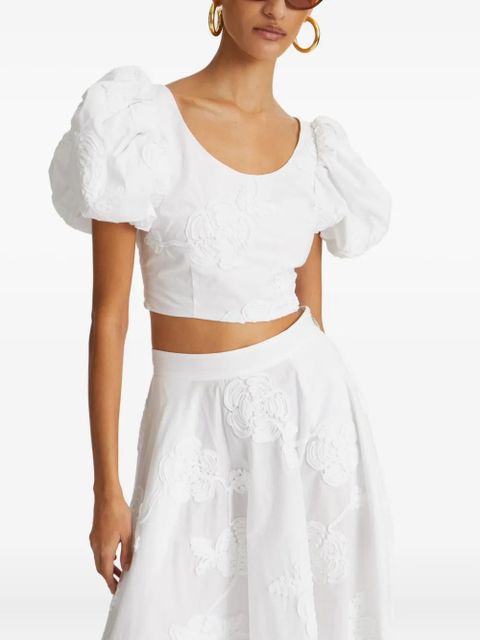 ROTATE BIRGER CHRISTENSEN puff-sleeve floral-embroidered top - White