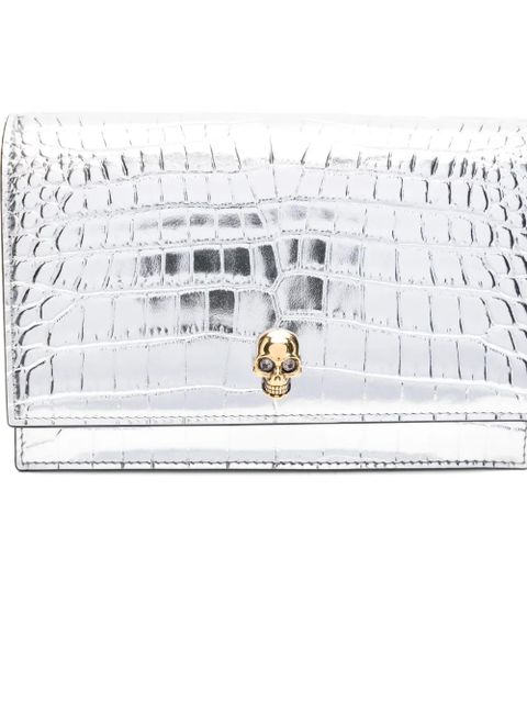 Alexander McQueen skull-embellished crocodile-effect bag - Silver