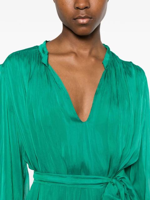 SOLOTRE V-neck belted mini dress - Green