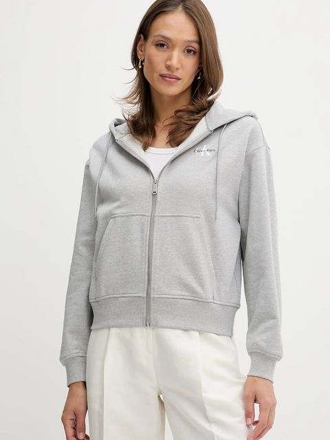 Calvin Klein Jeans bluza damska kolor szary z kapturem z nadrukiem LV047B270G - zdjęcie produktu nr 1