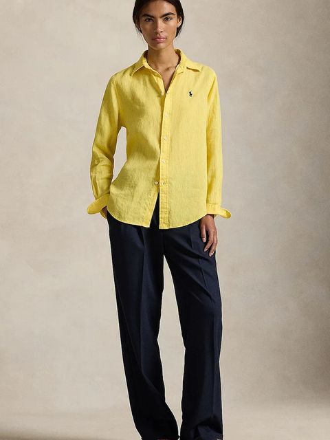 Polo Ralph Lauren koszula lniana kolor żółty relaxed z kołnierzykiem klasycznym 211970730