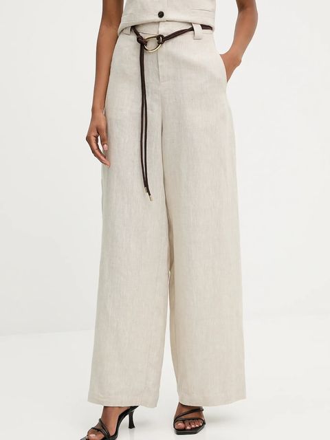 Answear.LAB spodnie lniane damskie kolor beżowy szerokie high waist