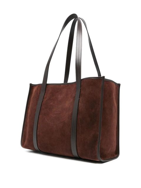 SANDRO suede leather-trimmed tote bag - Brown