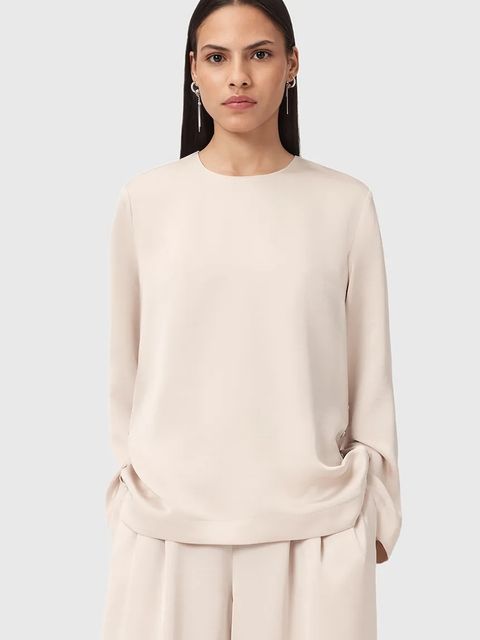 AllSaints bluzka LEANNE damska kolor beżowy gładka W019PD - zdjęcie produktu nr 1