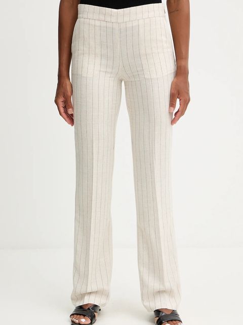 Morgan spodnie z lnem damskie kolor beżowy proste high waist PRIZ.F - zdjęcie produktu nr 1