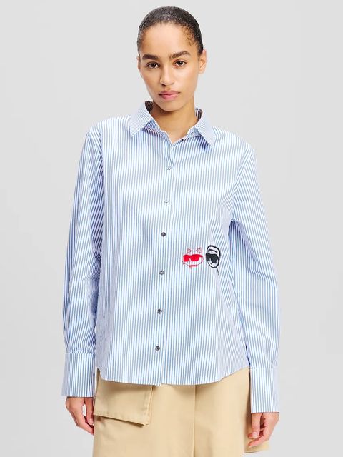 Karl Lagerfeld koszula bawełniana IKON damska kolor niebieski relaxed z kołnierzykiem klasycznym A2W11032 - zdjęcie produktu nr 1