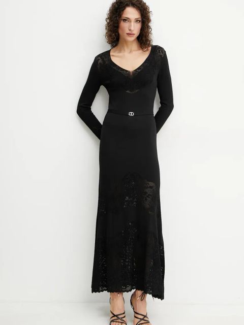 Twinset sukienka kolor czarny maxi rozkloszowana 251TP3240