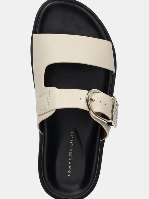 Tommy Hilfiger klapki skórzane LEATHER SPORTY MULE damskie kolor beżowy FW0FW08512