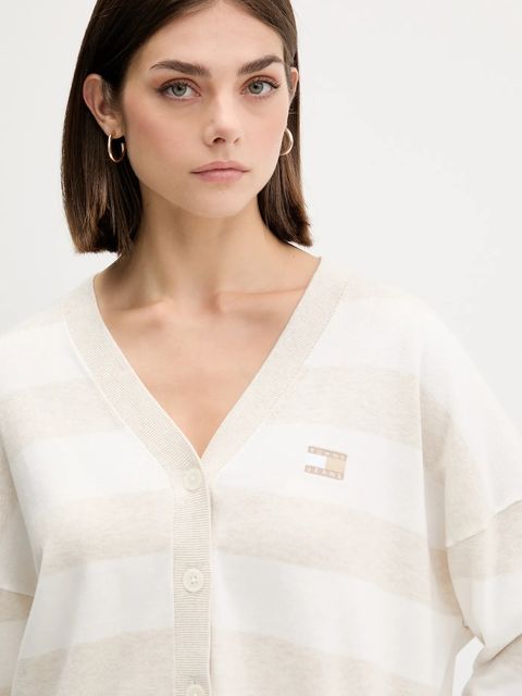 Tommy Jeans kardigan bawełniany damski kolor beżowy lekki DW0DW20968