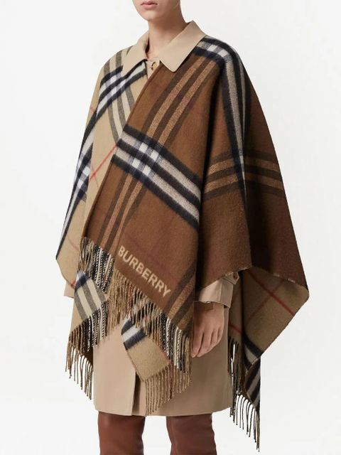 Burberry Contrast check fringed cape - Brown