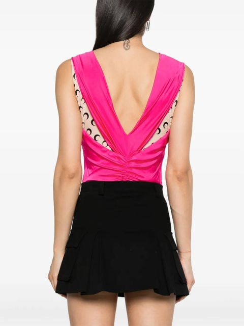 Marine Serre logo-plaque panelled bodysuit - Pink