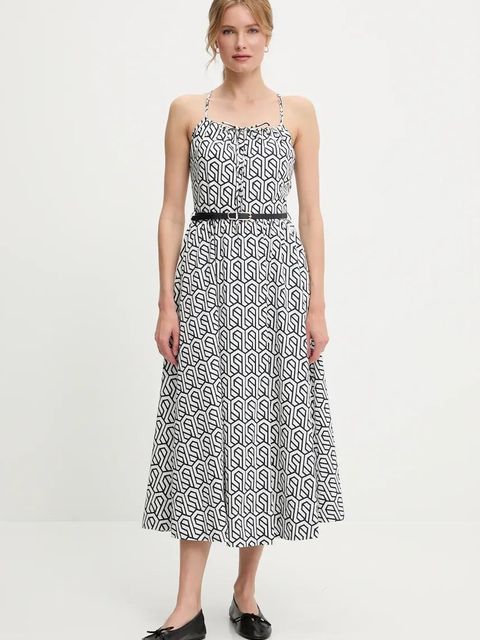 Answear.LAB sukienka bawełniana kolor biały maxi rozkloszowana