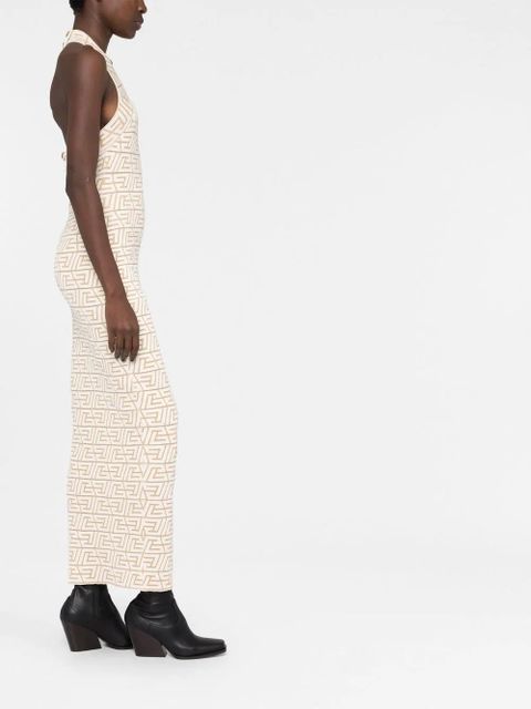 Balmain logo-jacquard halterneck dress - Neutrals
