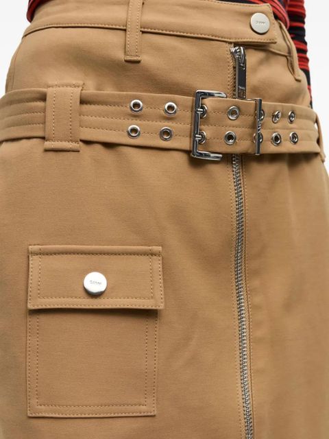 GANNI belted cotton skirt - Neutrals