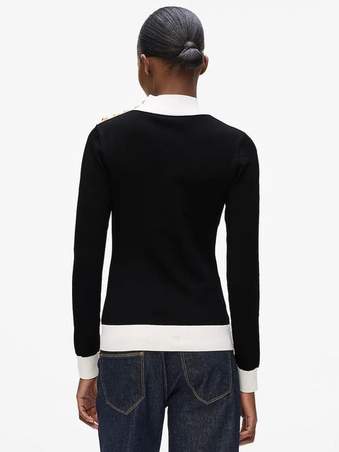 Karl Lagerfeld sweter damski kolor czarny lekki z półgolfem A4W18038 - zdjęcie produktu nr 2