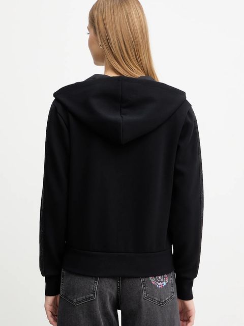 Guess bluza damska kolor czarny z kapturem z aplikacją W5YQ05 KBYE2