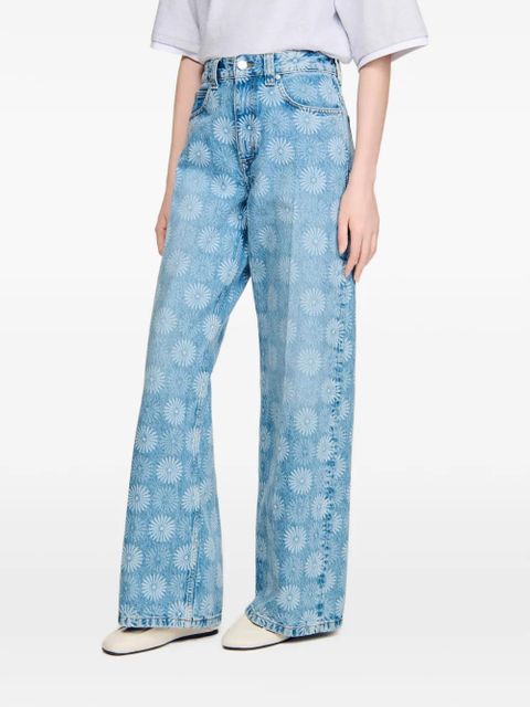 SANDRO floral-pattern wide-leg jeans - Blue