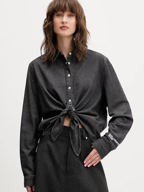 Karl Lagerfeld Jeans koszula jeansowa damska kolor szary relaxed z kołnierzykiem klasycznym A4W11001 - zdjęcie produktu nr 1